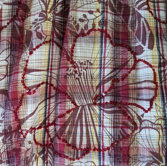Per Me Anthro Plaid Floral Sequin Silk Blend Mini Dress Size L - Picture 5 of 10